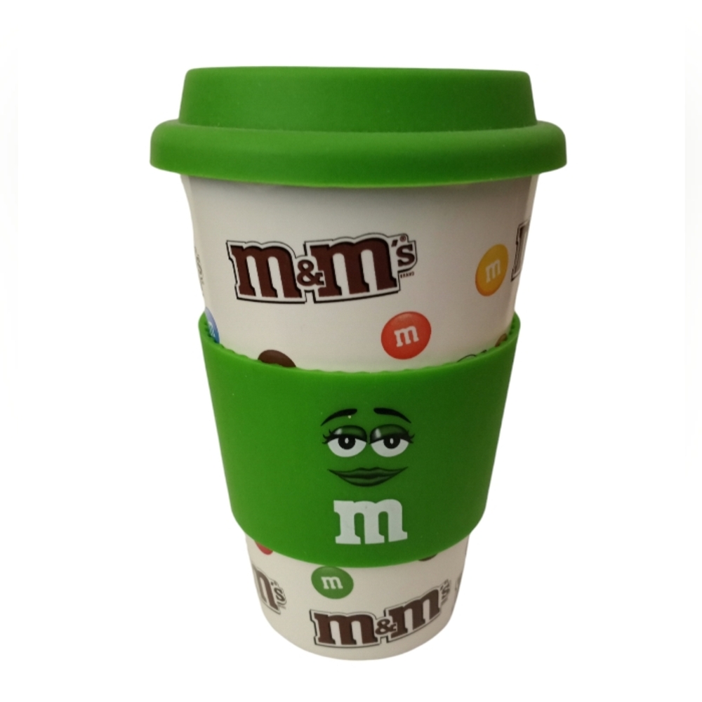 M & M Mars Tumbler with Green Silicone Lid and Band